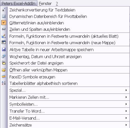 Screenshot des AddIn-Menüs